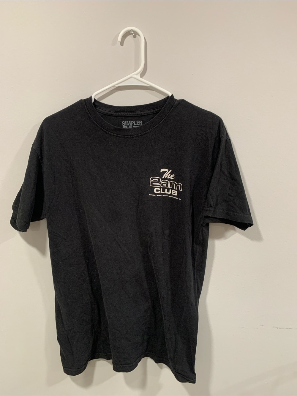 Simple Black Short Sleeve Tee with 'The 2am Club' Small White Chest Logo